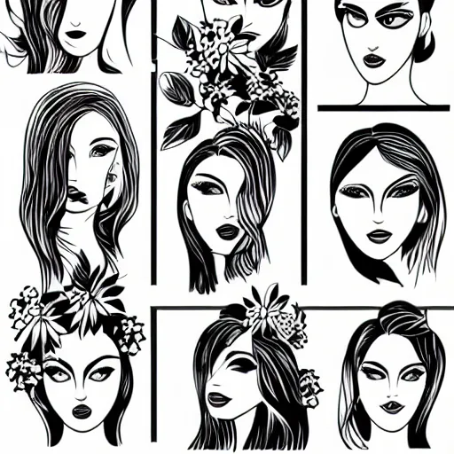 Image similar to Elegant women's faces in one line art style with flowers.Continuous line art in minimalistic style for prints, tattoos, posters, textile, cards etc. Beautiful female fashion face Vector