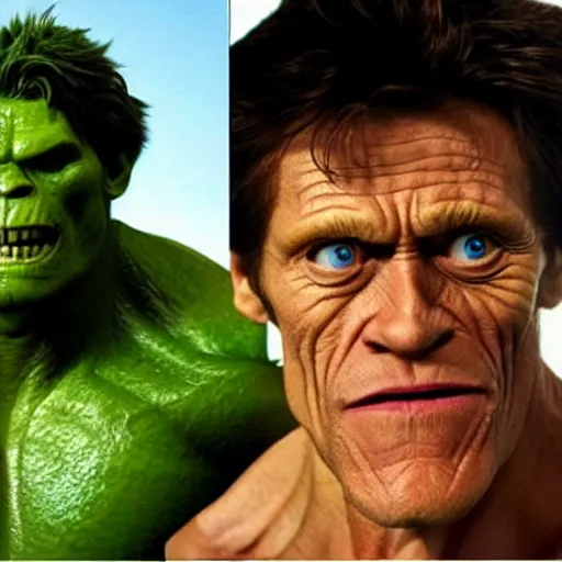 Image similar to willem dafoe as a hulk