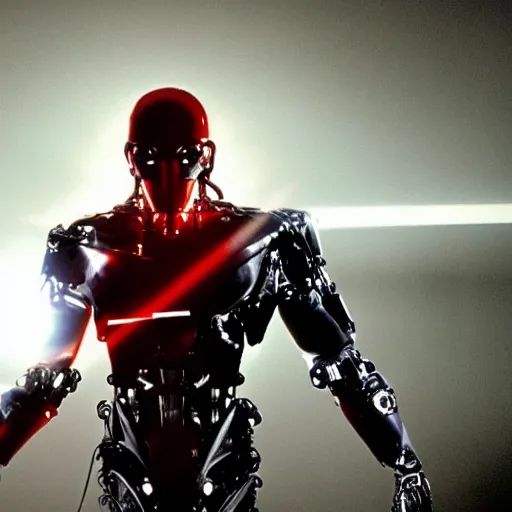 Image similar to movie still of man super hero cyborg, cinematic composition, cinematic light, by wes craven