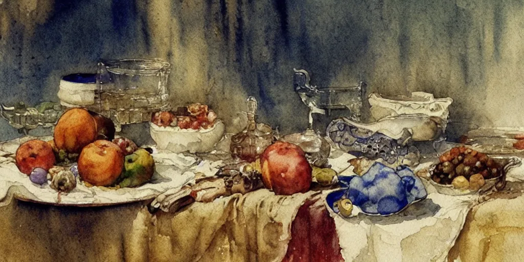 Prompt: a hiper intricate watercolor of a beatifull still life, extremely detailed, sharp focus, wide view, smooth, digital illustration, colorfull, by william turner art, by greg rutowski, by carl larson, by edmund dulac