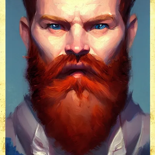 Image similar to portrait of a super friendly man by greg rutkowski, he is about 3 0 years old, english, short red hair, blue eyes, red beard, highly detailed portrait, digital painting, artstation, concept art, smooth, sharp foccus ilustration, artstation hq