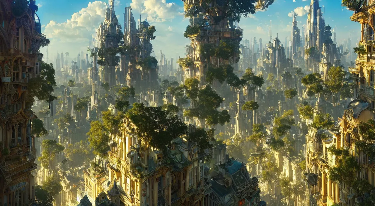 stabilityai/stable-diffusion · A solarpunk city, light, HD, pure, sharp  focus, nature, forest, city, utopian, 16:9