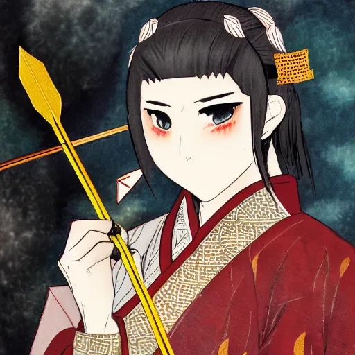 Image similar to Ganyu from Genshin nocking an arrow on her bow, pixiv art