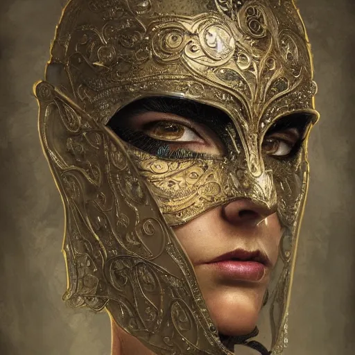 Prompt: Very very very very highly detailed epic photo of face with venetian mask, intricate, dystopian, sci-fi, extremely detailed, digital painting, artstation, concept art, smooth, sharp focus, illustration, intimidating lighting, incredible art by Anton Pieck