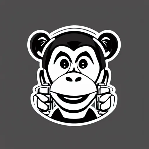 Image similar to “ logo of a monkey in the style of zootopia holding laser gun, with a black background, digital art, award winning, trending on art station, retro style ”