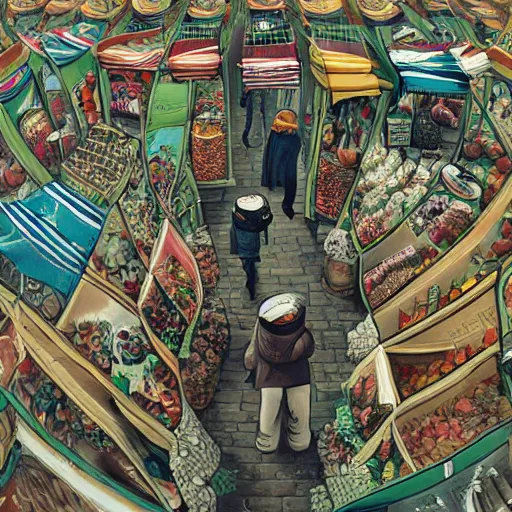 Image similar to funny market,detailed heye illustraion by Hugo Prades