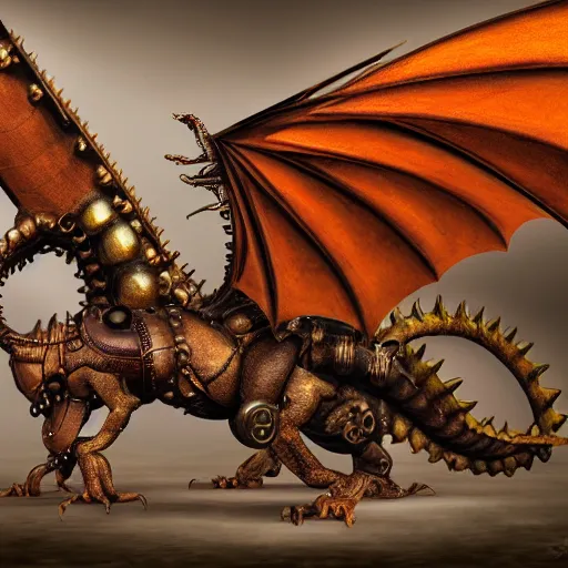 Prompt: a steampunk dragon highly realistic, 4 k