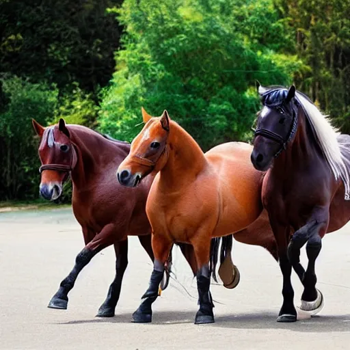 Prompt: horses skateboarding