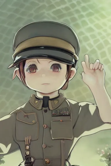 Image similar to beautiful little boy in nazi male uniform. made in abyss art style, sharps focus, cute detailed artwork, anatomically correct, ilya kuvshinov, reflection, perfect composition, wallpaper mobile, digital art, detailed anime soft face, western comic, illustration, realistic, smooth, lois van baarle, soft details, illumination