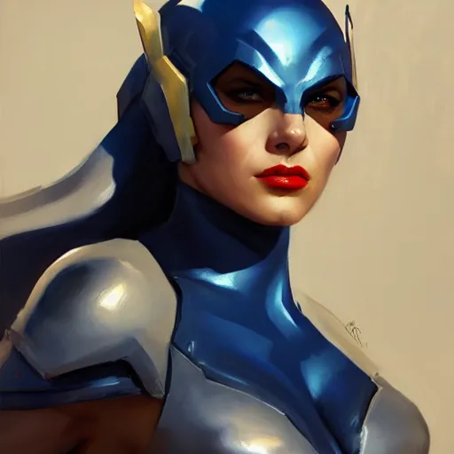 Prompt: greg manchess portrait painting of partially armored mystique as overwatch character, medium shot, asymmetrical, profile picture, organic painting, sunny day, matte painting, bold shapes, hard edges, street art, trending on artstation, by huang guangjian and gil elvgren and sachin teng