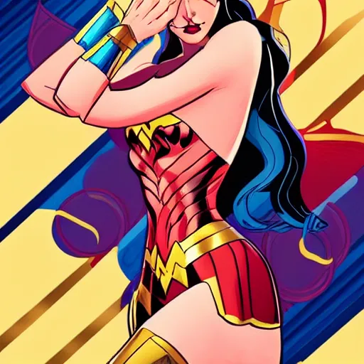 Prompt: Wonder Woman in the style of Justice League Unlimited, highly detailed, portait, character art by Fiona Staples.