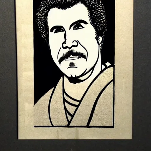 Image similar to portrait of will ferrell in the style of hokusai ukiyo - e woodblock print