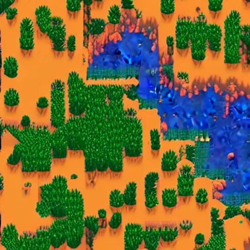 Image similar to aerial photorealistic view 3d terrain stardew valley