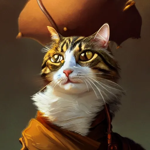 Image similar to Portrait of a Cat as a Pirate, photorealistic, highly detailed, digital painting, artstation, concept art, smooth, sharp focus, illustration, art by artgerm and greg rutkowski and alphonse mucha