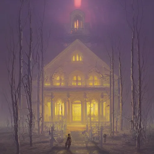 Prompt: the skeletal sacred library by simon stalenhag and thomas kinkade, oil on canvas