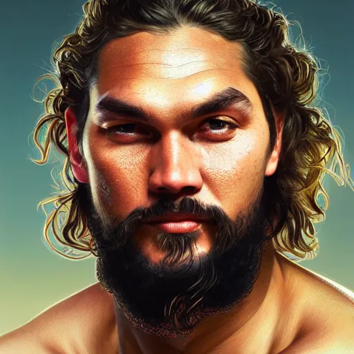 Image similar to a portrait of duncan idhao from dune cinematic lighting, photorealistic, octane render, 8 k, depth of field, 3 d, art by artgerm and greg rutkowski and alphonse mucha and uang guangjian and gil elvgren and sachin ten, duncan looks like jason momoa