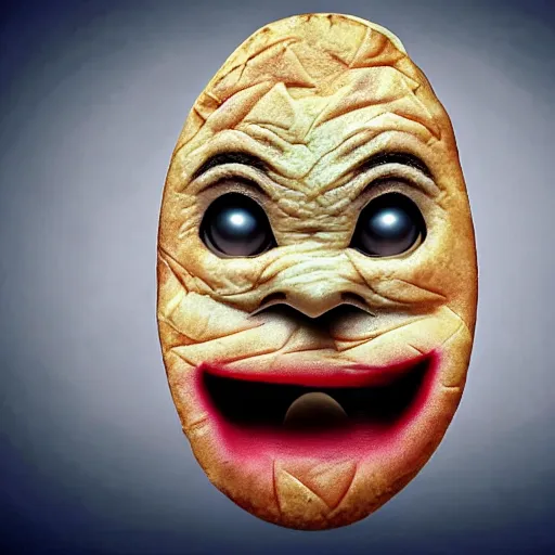 Prompt: evil loaded baked potato face, haunted villain, cinematic, realistic photo, unsettling