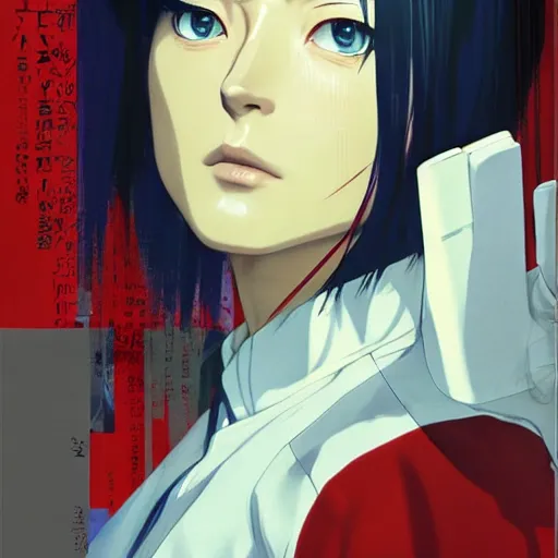 Image similar to manga girl in a white medical uniform with red details, fine - face, olivia wilde, realistic shaded perfect face, fine details. anime. realistic shaded lighting poster by ilya kuvshinov katsuhiro otomo ghost - in - the - shell, magali villeneuve, artgerm, jeremy lipkin and michael garmash and rob rey