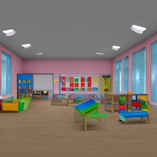 Image similar to empty kindergarten, in style of backrooms, liminal spaces, hyperrealistic, 4k,