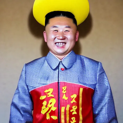 Image similar to surreal photography of smiling north korean kim chen in is wearing traditional - ukrainian folk shirt designed by taras shevchenko.