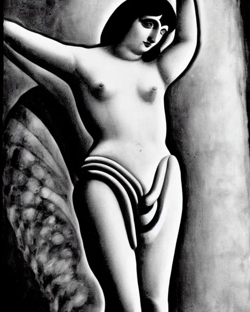 Image similar to a black and white photo of a divine cyborg in the style of dora maar,