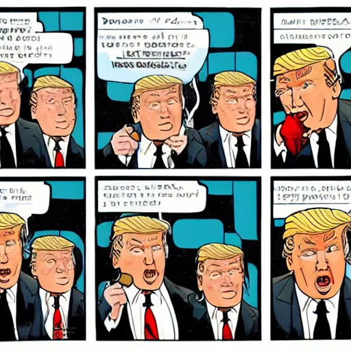 Prompt: donald trump eating nuclear missiles, by chris ware