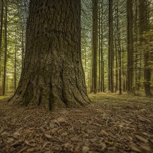 Image similar to pinhole camera forest scene extreme depth-of-field near and far