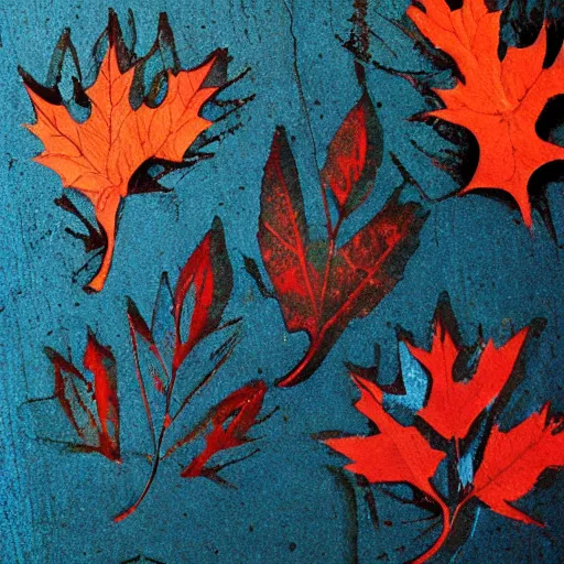 Image similar to fall leaves woodcut stamping by greg rutkowski