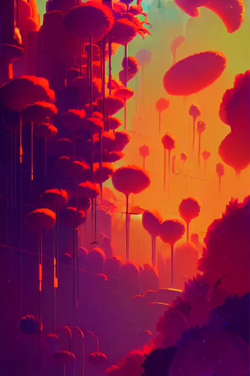 Image similar to a graph style gauche impasto oil paint flowers, steampunk art by james gilleard, cgsociety, retrofuturism, synthwave, retrowave, outrun, autumn color.