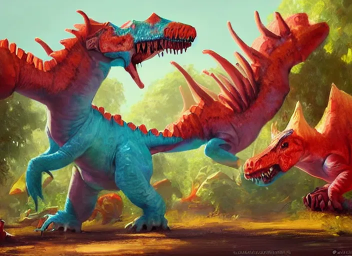 Image similar to concept art of candy dinosaurs, oil painting by Jama Jurabaev, extremely detailed, brush hard, artstation, for AAA game, high quality