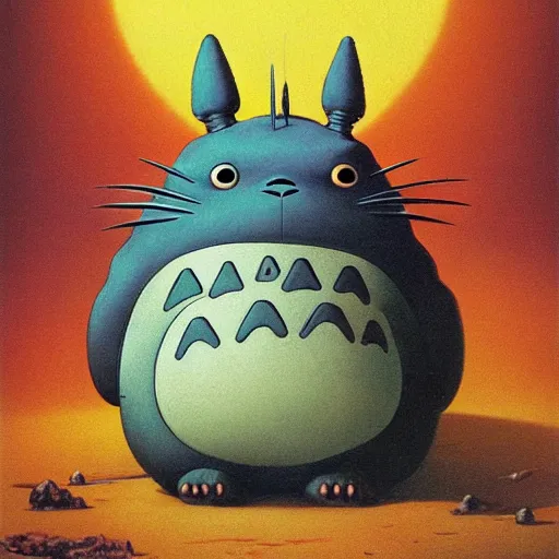 Prompt: Totoro, Studio Ghiblo, Zdzisław Beksiński