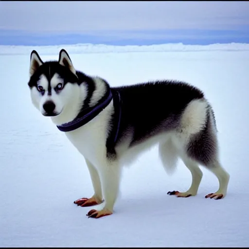 Image similar to a husky crossed with a penguin