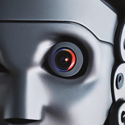 Prompt: close portrait of a robot with camera eyes, in focus, hd, 4 k, anne leibovitz
