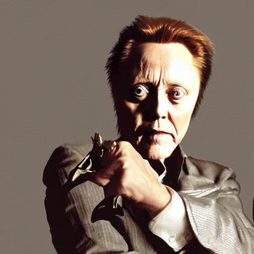 Image similar to christopher walken with a falcon on his arm, hyper realism, 5 0 mm, photo