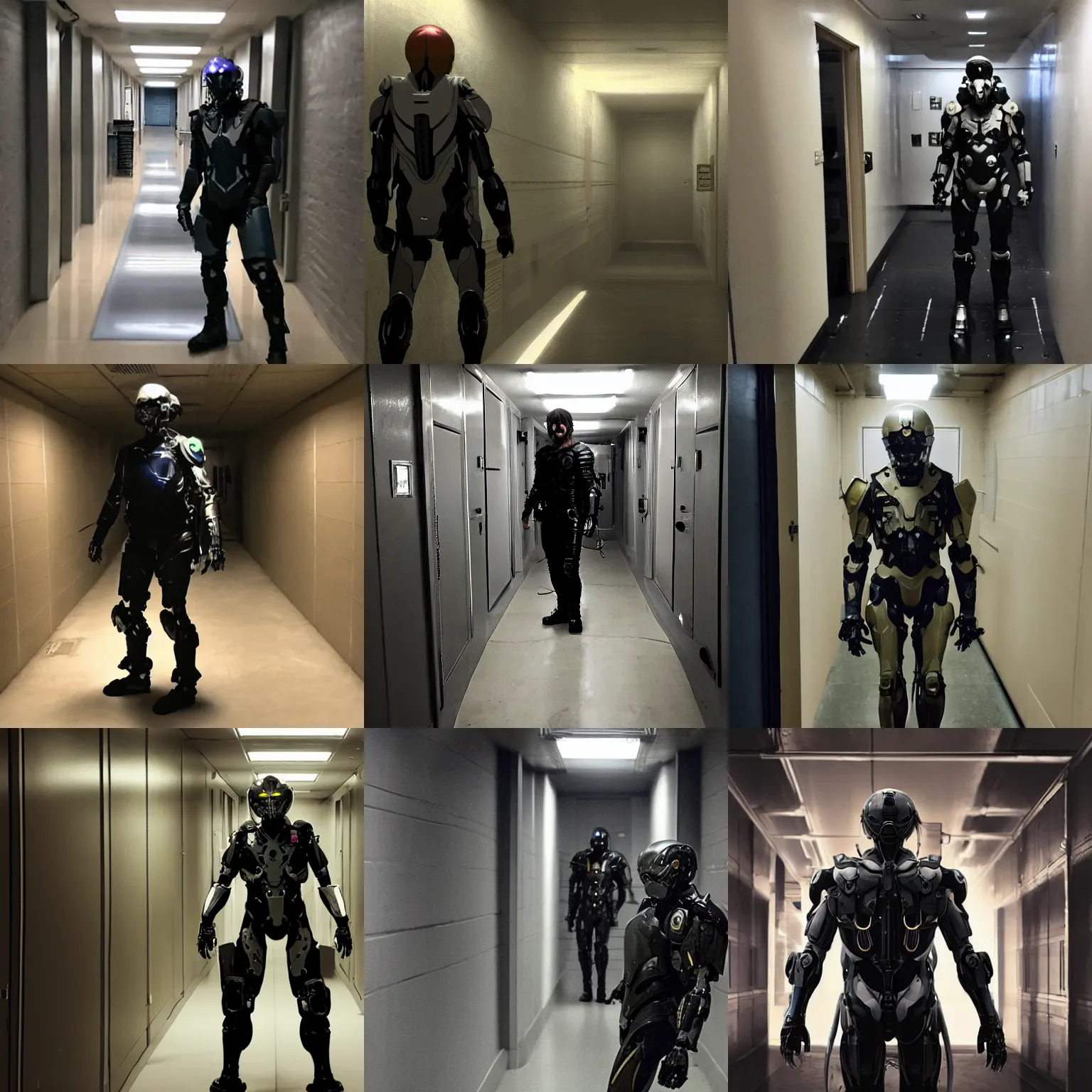 Prompt: Norman Reedus taking a selfie in the backrooms hallway wearing power armor from Death Stranding poster, liminal space hallway, backrooms, selfie photo in mecha suit, CGSociety
