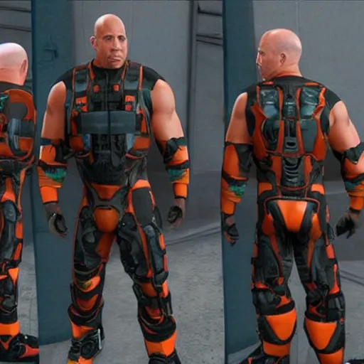 Prompt: Vin Diesel donning an HEV Mk. V suit starring in Half-Life 2