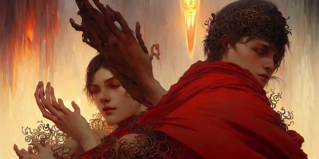 Image similar to a beautiful illustration of dante's inferno, intricate, sharp focus, illustration, highly detailed, digital painting, concept art, matte, art by wlop and artgerm and greg rutkowski and alphonse mucha, masterpiece