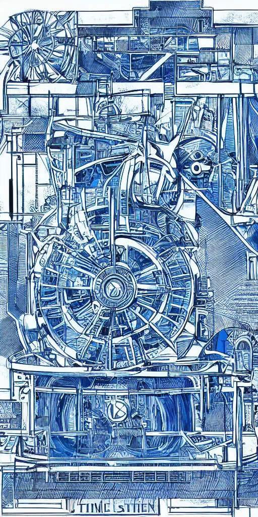 Image similar to highly detailed blue print of a time machine