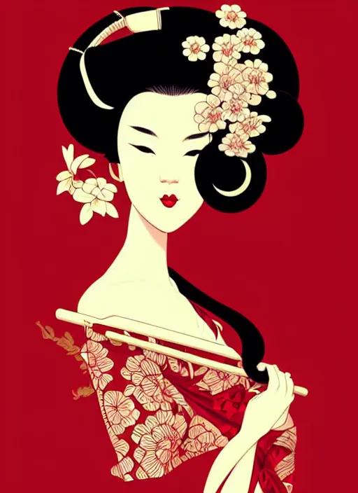 Image similar to silhouette of a geisha, vector art style, medium shot, intricate, elegant, highly detailed, digital art, ffffound, art by jc leyendecker and sachin teng