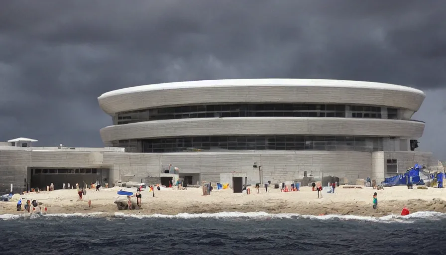 Image similar to Big budget movie, a futuristic building under the ocean