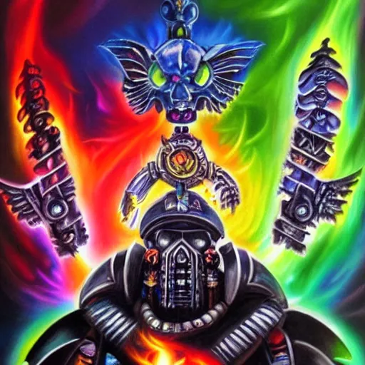 Prompt: warhammer 4 0 k the true meaning of the warp, epic shamanic dmt art, airbrush art