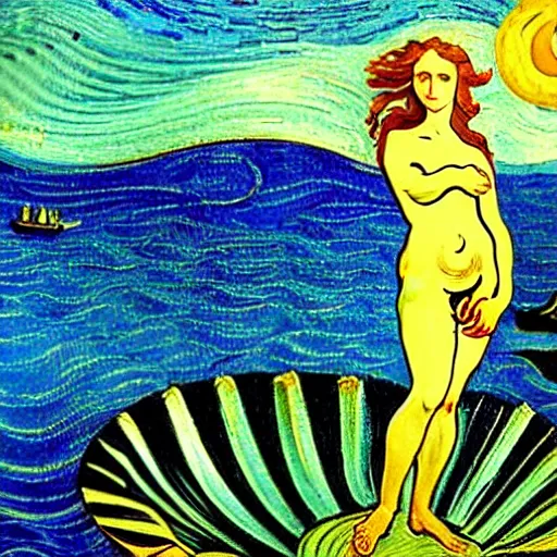 Prompt: The birth of Venus, painted by Vincent Van Gogh