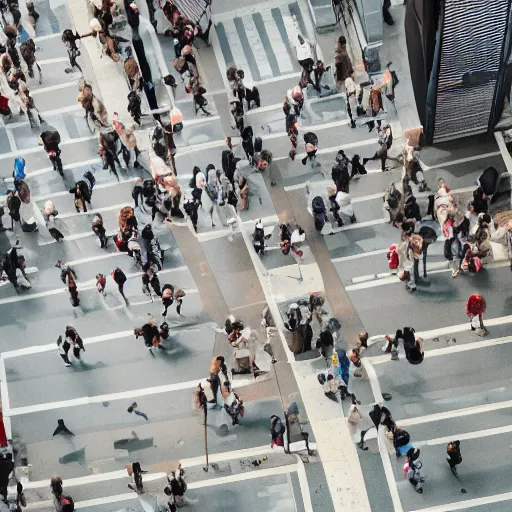 Image similar to aerial view of people walking through pedestrian, directly above