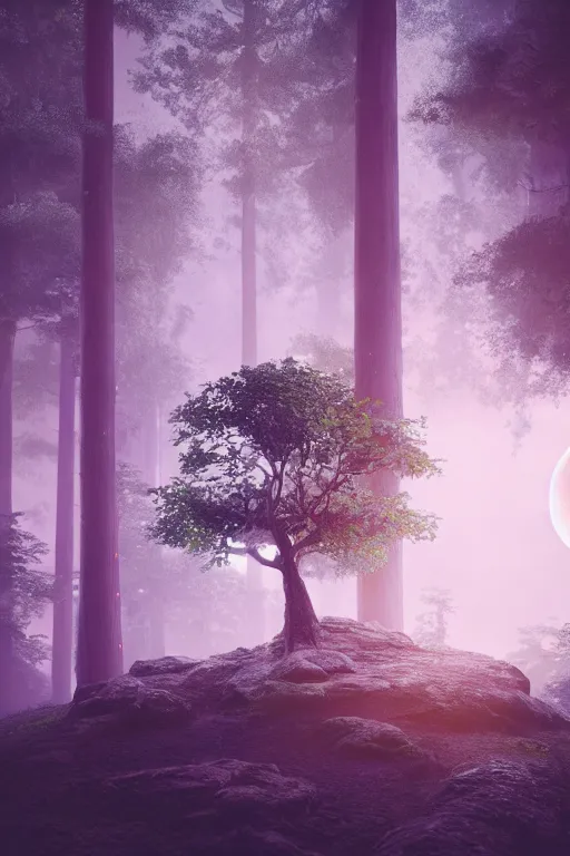 Image similar to high quality fantasy stock photo, unsplash transparent, forest and moon, intricate detail, elegant, hyper realistic, ultra detailed, octane render, volumetric cinematic lighting, 8 k post - production