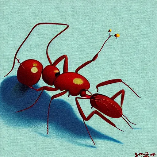 Prompt: Goro Fujita ilustration a pretty ant with its two antennae and 6 legs, painting by Goro Fujita, sharp focus, highly detailed, ArtStation