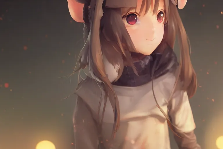 Prompt: cute anime rat girl with rat ears and tail, single subject, scenic full shot, ambient lighting, detailed face, by makoto shinkai, stanley artgerm lau, wlop, rossdraws