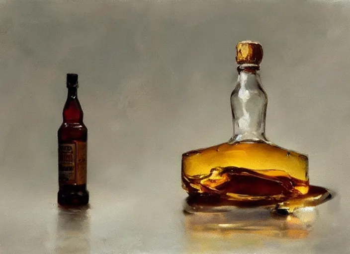 Image similar to oil painting of whiskey bottle, art by anders zorn, wonderful masterpiece by greg rutkowski, beautiful cinematic light, american romanticism by greg manchess, creation by tyler edlin