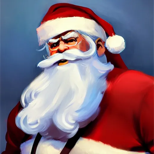 Image similar to greg manchess portrait painting of santa claus as overwatch character, medium shot, asymmetrical, profile picture, organic painting, sunny day, matte painting, bold shapes, hard edges, street art, trending on artstation, by huang guangjian and gil elvgren and sachin teng