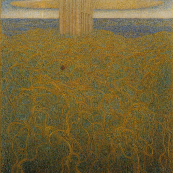 Prompt: a building in a landscape, by jean delville