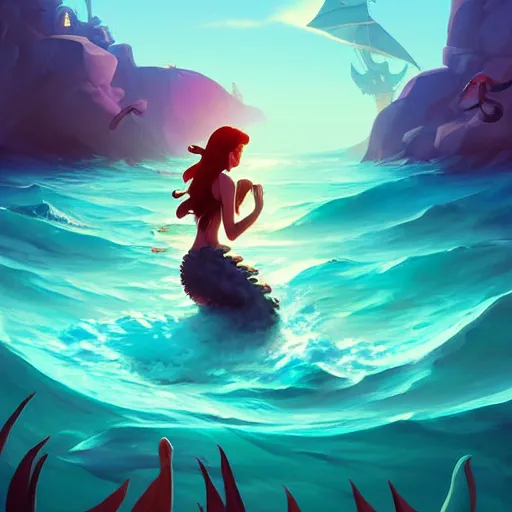 Image similar to painting mermaid treasure on sea of thieves game avatar hero smooth face median photoshop filter cutout vector, behance hd by jesper ejsing, by rhads, makoto shinkai and lois van baarle, ilya kuvshinov, rossdraws global illumination